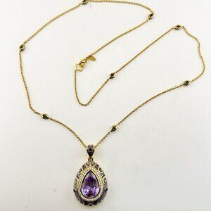 Lauren Adams Necklace LGA Enamel Purple Pendant Rhinestone Elegant Drops $195